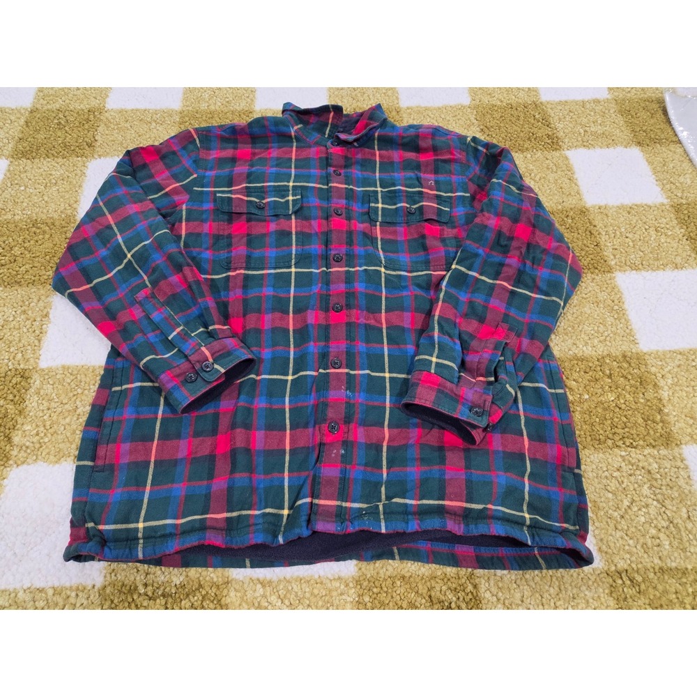LL Bean Mens XL Plaid Flannel Shirt Jacket Fleece Lined Traditional Fit 298189